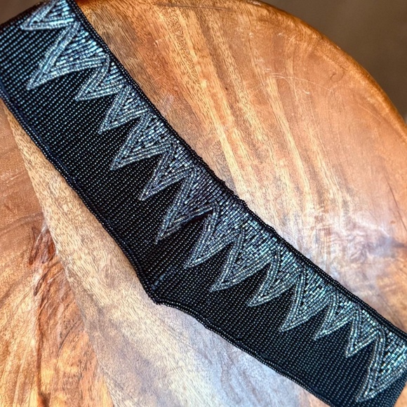 Vintage La Regale Beaded Black Gold & Bronze Evening Clutch  Vintage La Regale black silver beaded satin belt evening statement accessory